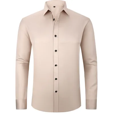 Men Fashion Casual Business Basic Solid Color Long Sleeve Slim Fit Dress Shirts