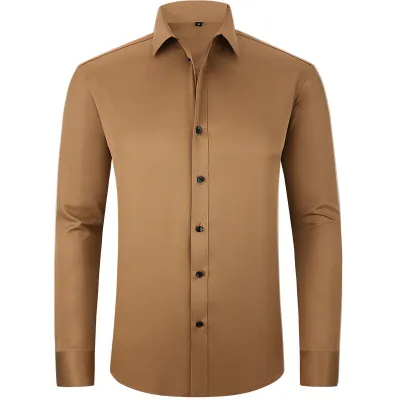 Men Fashion Casual Business Basic Solid Color Long Sleeve Slim Fit Dress Shirts