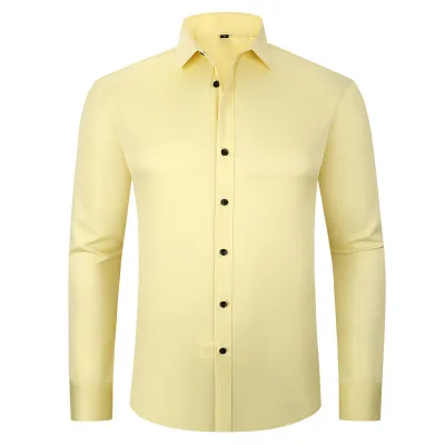 Men Fashion Casual Business Basic Solid Color Long Sleeve Slim Fit Dress Shirts