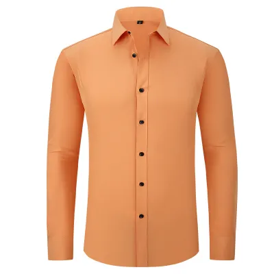 Men Fashion Casual Business Basic Solid Color Long Sleeve Slim Fit Dress Shirts
