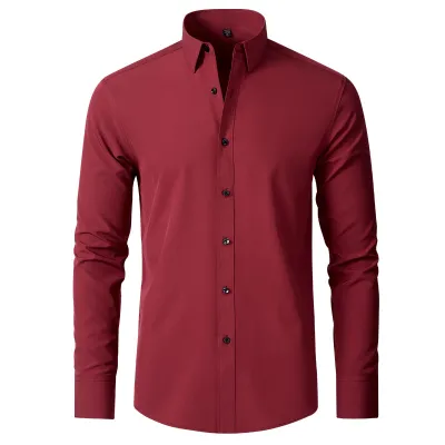 Men Fashion Casual Business Basic Solid Color Long Sleeve Slim Fit Dress Shirts