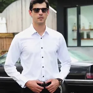 Men Fashion Casual Business Basic Solid Color Long Sleeve Slim Fit Dress Shirts