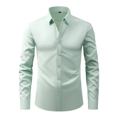 Men Fashion Business Casual Solid Color Long Sleeve Lapel Dress Shirts with Polyester