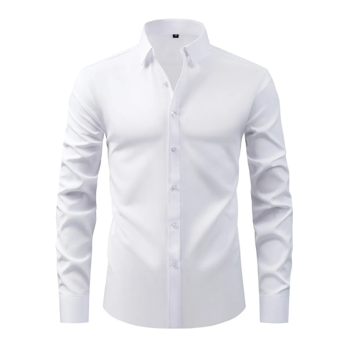 Men Fashion Business Casual Solid Color Long Sleeve Lapel Dress Shirts with Polyester