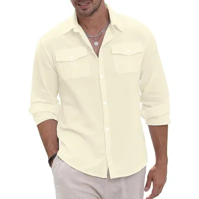 Men Fashion Casual Light Cooked Leisure Long Sleeve Lapel Cardigan Shirt