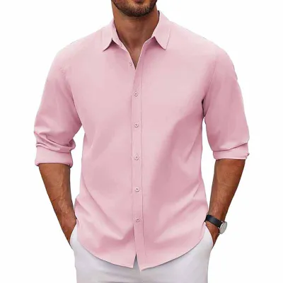 Men Fashion Casual Business Solid Color Plus Size Long Sleeve Lapel Shirt