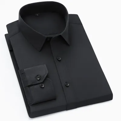 Men Fashion Casual Business Basic Solid Color Plus Size Long Sleeve Lapel Dress Shirts