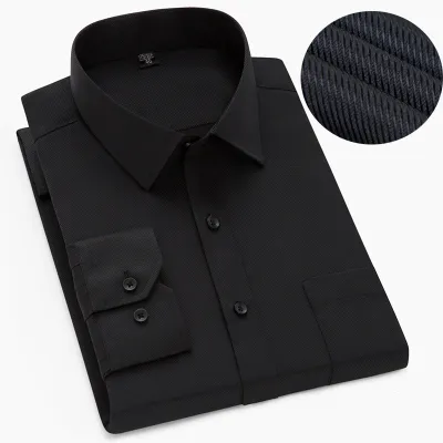 Men Fashion Casual Business Basic Solid Color Plus Size Long Sleeve Lapel Dress Shirts