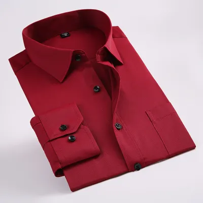 Men Fashion Casual Business Basic Solid Color Plus Size Long Sleeve Lapel Dress Shirts
