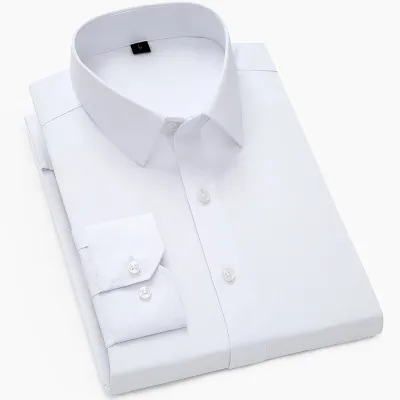 Men Fashion Casual Business Basic Solid Color Plus Size Long Sleeve Lapel Dress Shirts