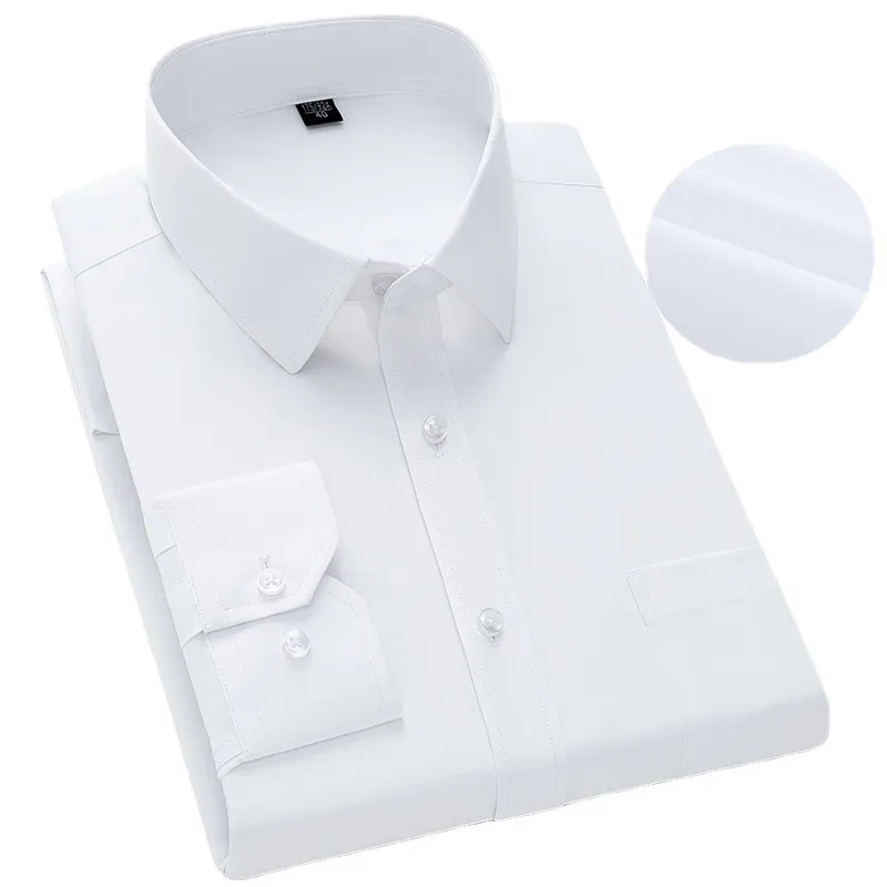 Men Fashion Casual Business Basic Solid Color Plus Size Long Sleeve Lapel Dress Shirts
