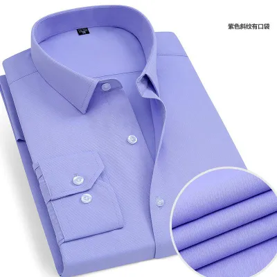 Men Fashion Casual Business Basic Solid Color Plus Size Long Sleeve Square Collar Dress Shirts