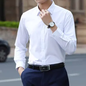 Men Fashion Casual Business Basic Solid Color Plus Size Long Sleeve Square Collar Dress Shirts
