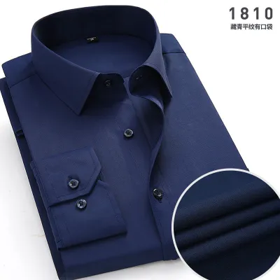 Men Plus Size Casual Business Solid Color Stripe Long Sleeve Lapel Dress Shirts