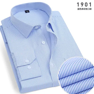 Men Plus Size Casual Business Solid Color Stripe Long Sleeve Lapel Dress Shirts