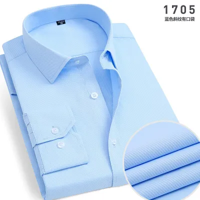 Men Plus Size Casual Business Solid Color Stripe Long Sleeve Lapel Dress Shirts