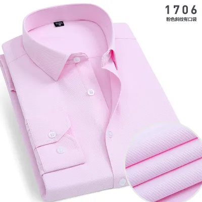 Men Plus Size Casual Business Solid Color Stripe Long Sleeve Lapel Dress Shirts