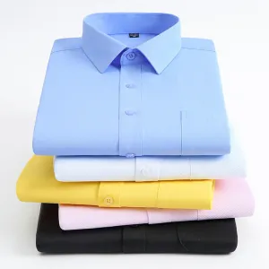 Men Plus Size Casual Business Solid Color Stripe Long Sleeve Lapel Dress Shirts