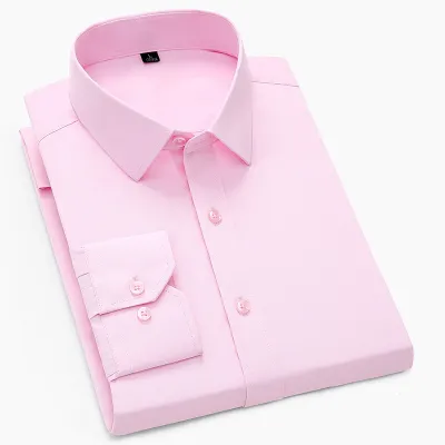 Men Fashion Casual Business Solid Color Plus Size Long Sleeve Lapel Dress Shirts