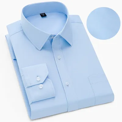 Men Fashion Casual Business Solid Color Plus Size Long Sleeve Lapel Dress Shirts