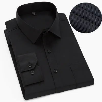 Men Fashion Casual Business Solid Color Plus Size Long Sleeve Lapel Dress Shirts