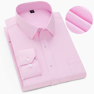 Men Fashion Casual Business Solid Color Plus Size Long Sleeve Lapel Dress Shirts