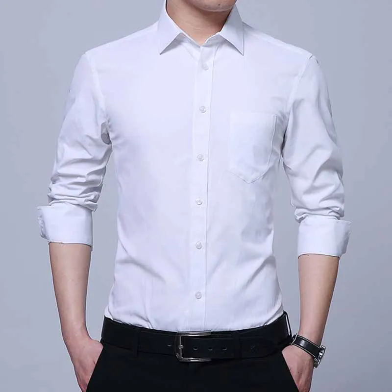 Men Fashion Casual Business Solid Color Plus Size Long Sleeve Lapel Dress Shirts