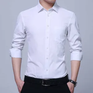 Men Fashion Casual Business Solid Color Plus Size Long Sleeve Lapel Dress Shirts