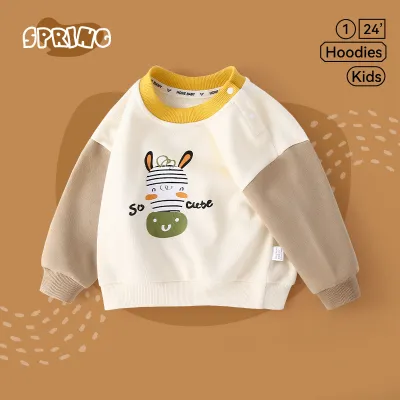 Kids Toddler Boys Girls Casual Cute Cartoon Animal Stripe Print Long Sleeve Sweatshirts Pullover