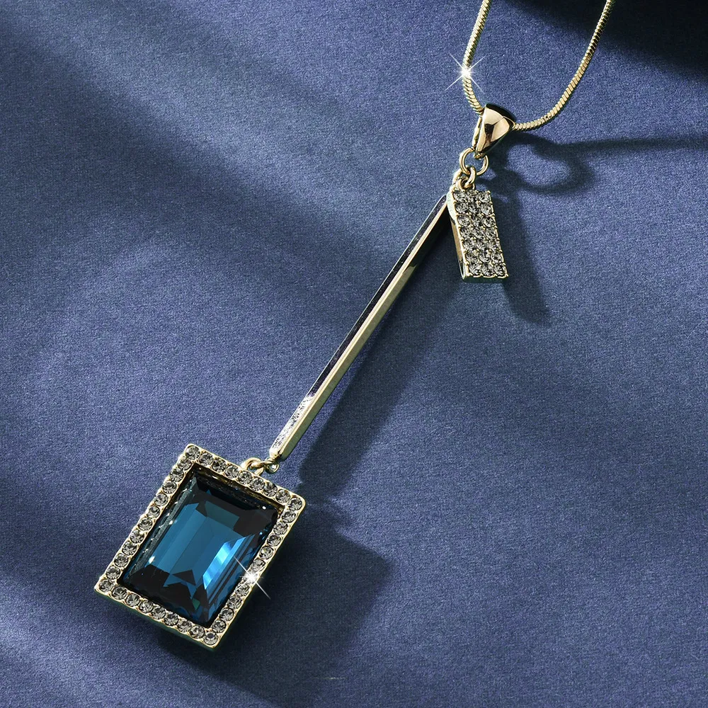 Autumn Winter Simple Geometric Crystal Tassel Sweater Chain Necklace