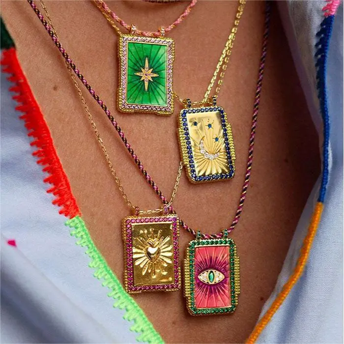 Bohemian Vintage Sun Moon Evil Eye Pendant Necklace Copper O-Chain