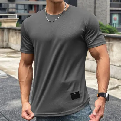 Men Casual Basic Sport Solid Color Short Sleeve Crewneck T-Shirt