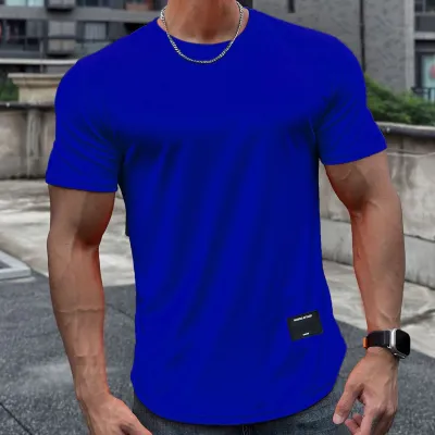 Men Casual Basic Sport Solid Color Short Sleeve Crewneck T-Shirt
