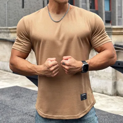Men Casual Basic Sport Solid Color Short Sleeve Crewneck T-Shirt