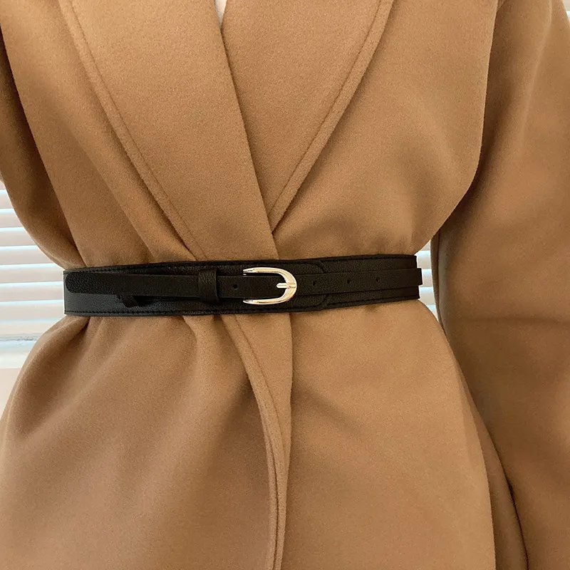 Women's Fashion PU Leather Belt with Alloy D Shape Pin Buckle