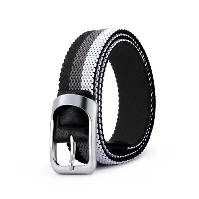 Men Simple Casual Braided Canvas Elastic Belt with Alloy Pin Buckle Style
