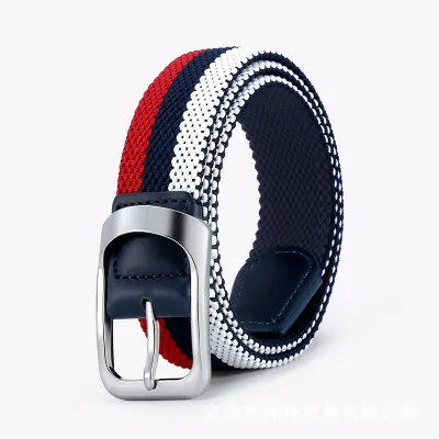 Men Simple Casual Braided Canvas Elastic Belt with Alloy Pin Buckle Style