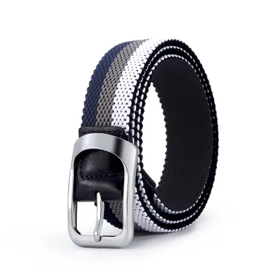 Men Simple Casual Braided Canvas Elastic Belt with Alloy Pin Buckle Style