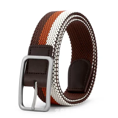 Men Simple Casual Braided Canvas Elastic Belt with Alloy Pin Buckle Style