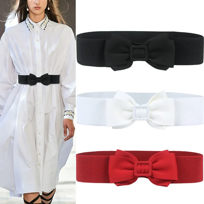 Women's Solid Color Bow Elastic Belt