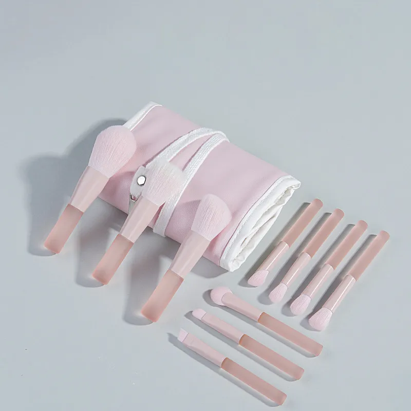 10 Pcs Half Pond Jelly Mini Makeup Brush Set Portable Nylon Bristle Plastic Handle