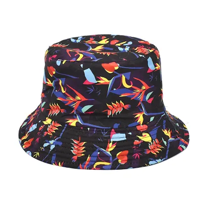 Summer Women Fashion Creative Smiley Panda Floral Print Sunshade Bucket Hats