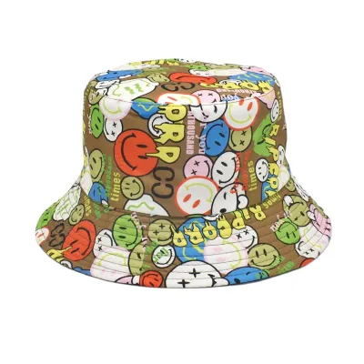 Summer Women Fashion Creative Smiley Panda Floral Print Sunshade Bucket Hats
