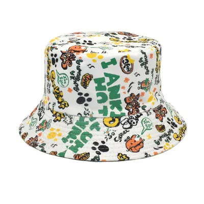 Summer Women Fashion Creative Smiley Panda Floral Print Sunshade Bucket Hats