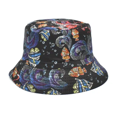 Summer Women Fashion Creative Smiley Panda Floral Print Sunshade Bucket Hats