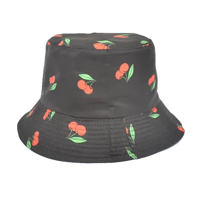 Summer Women Fashion Creative Smiley Panda Floral Print Sunshade Bucket Hats