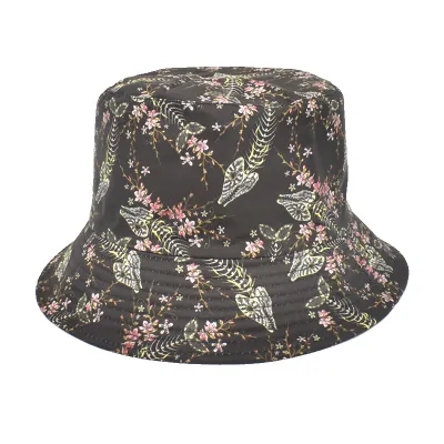 Summer Women Fashion Creative Smiley Panda Floral Print Sunshade Bucket Hats