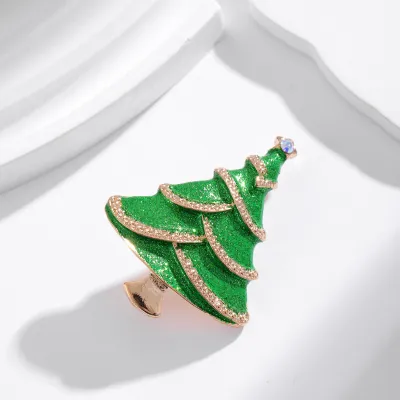 Women Fashion Simple Rhinestone Christmas Tree Brooch Party