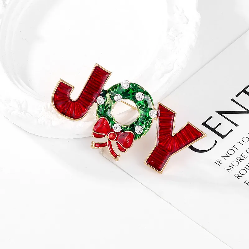 Women Fashion Christmas Bow Letter Oil Dropping Brooch