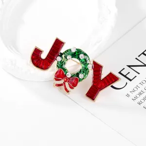 Women Fashion Christmas Bow Letter Oil Dropping Brooch